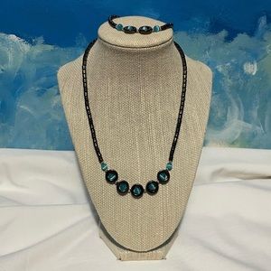 Gunmetal & Cats Eye Bead Necklace & Bracelet Set